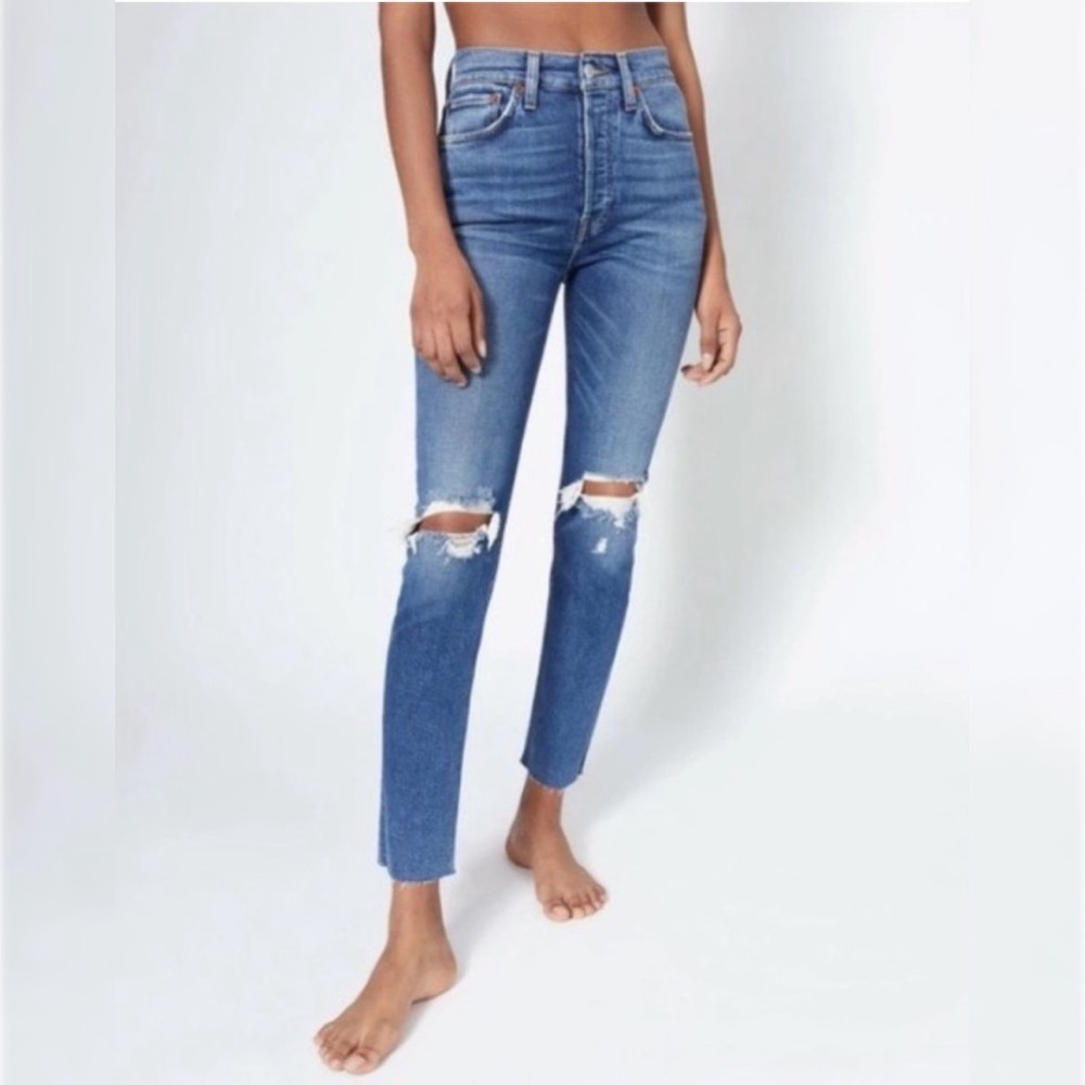 RE/DONE High Rise Ankle Crop Distressed Jeans size 25